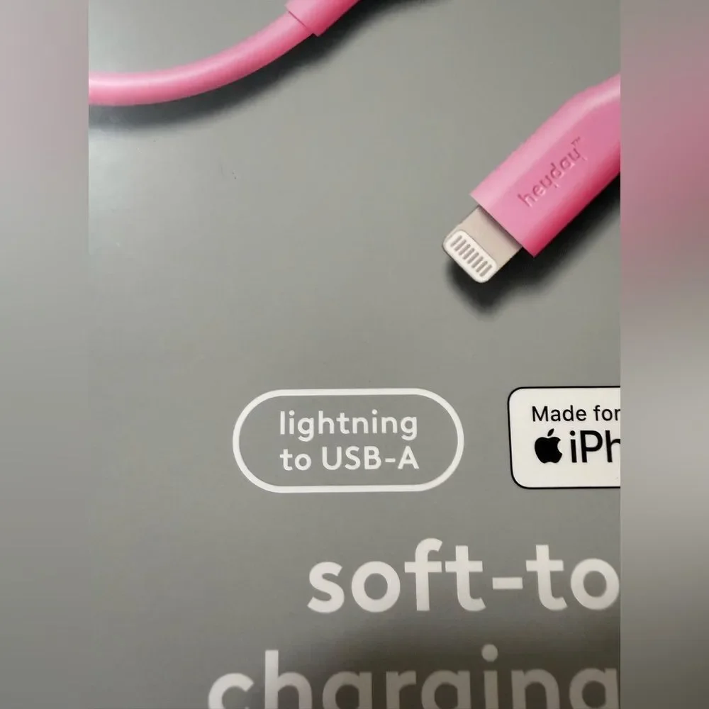 NEW- Heyday- Pink Lightning to USB-A Cable- 6ft